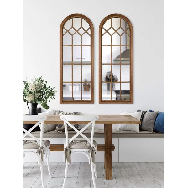 imageKate and Laurel Gilcrest Traditional Arch Wood Framed Windowpane Wall Mirror 18 x 47 Rustic Brown Farmhouse Decorative MirrorRustic Brown