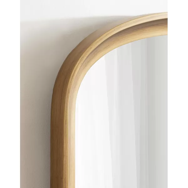 imageKate and Laurel Hatherleigh Modern Arched Wooden Wall Mirror 24 x 36 Gold Decorative Wood Basket Arch Mirror for Use in Bathroom Entryway or BedroomGold