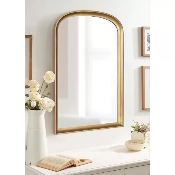 imageKate and Laurel Hatherleigh Modern Arched Wooden Wall Mirror 24 x 36 Gold Decorative Wood Basket Arch Mirror for Use in Bathroom Entryway or BedroomGold