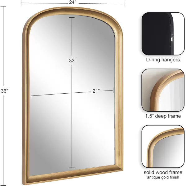imageKate and Laurel Hatherleigh Modern Arched Wooden Wall Mirror 24 x 36 Gold Decorative Wood Basket Arch Mirror for Use in Bathroom Entryway or BedroomGold