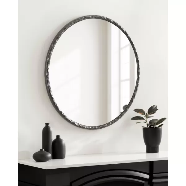 imageKate and Laurel Jedda Modern Textured Round Mirror 26 Inch Diameter Gray Gunmetal Decorative Circle Mirror with Textured Resin Frame for Use as Bathroom Mirror for Vanity or Minimal Bedroom Mirror