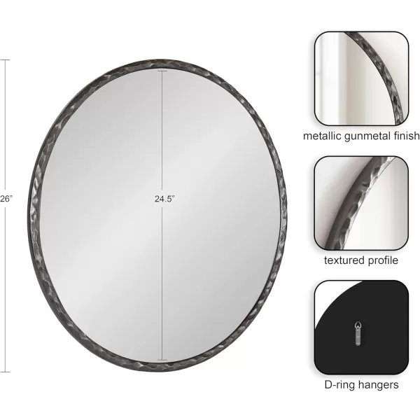 imageKate and Laurel Jedda Modern Textured Round Mirror 26 Inch Diameter Gray Gunmetal Decorative Circle Mirror with Textured Resin Frame for Use as Bathroom Mirror for Vanity or Minimal Bedroom Mirror