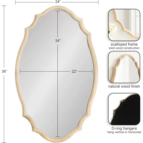 imageKate and Laurel Leanna Wooden Scalloped Oval Mirror 24 x 36 Natural Wood Traditional Scalloped Mirror for Use as Bathroom Mirror for Over Sink or Entryway Mirror Decor Option