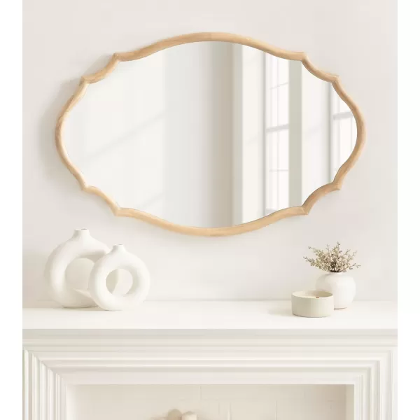imageKate and Laurel Leanna Wooden Scalloped Oval Mirror 24 x 36 Natural Wood Traditional Scalloped Mirror for Use as Bathroom Mirror for Over Sink or Entryway Mirror Decor Option