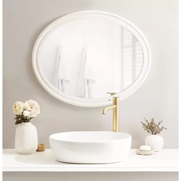 imageKate and Laurel Mansell Oval Wall Mirror 24 x 30 Rustic Brown Rustic Farmhouse Wooden Mirror with Modern Oval ShapeWhite