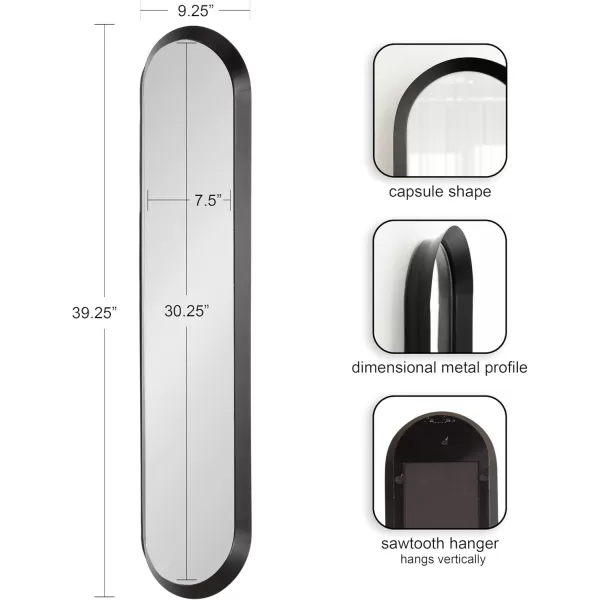 imageKate and Laurel Niya Modern Slim Panel Wall Mirror 10 x 40 Black Minimal Tall Mirror Wall Decor for Use as Skinny Entryway Mirror or Decorative Bedroom Mirror