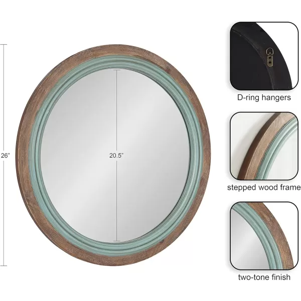 imageKate and Laurel Palmer Rustic Farmhouse Round Wooden Mirror 26 Inch Diameter Blue and Rustic Brown Modern Circle Decorative Wall Mirror with Paint Distressing