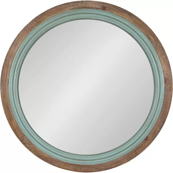 imageKate and Laurel Palmer Rustic Farmhouse Round Wooden Mirror 26 Inch Diameter Blue and Rustic Brown Modern Circle Decorative Wall Mirror with Paint Distressing