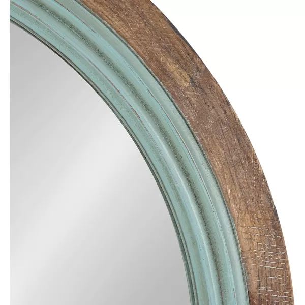 imageKate and Laurel Palmer Rustic Farmhouse Round Wooden Mirror 26 Inch Diameter Blue and Rustic Brown Modern Circle Decorative Wall Mirror with Paint Distressing
