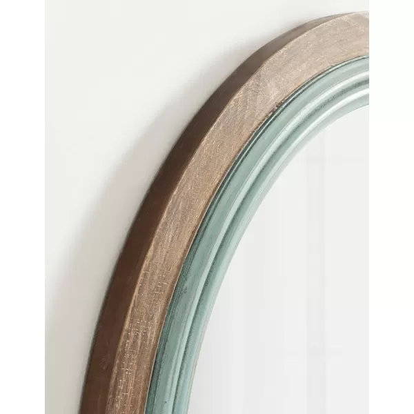 imageKate and Laurel Palmer Rustic Farmhouse Round Wooden Mirror 26 Inch Diameter Blue and Rustic Brown Modern Circle Decorative Wall Mirror with Paint Distressing