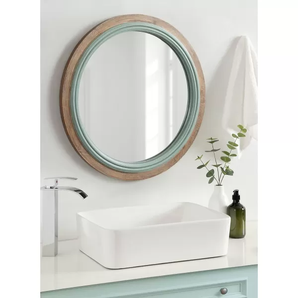 imageKate and Laurel Palmer Rustic Farmhouse Round Wooden Mirror 26 Inch Diameter Blue and Rustic Brown Modern Circle Decorative Wall Mirror with Paint Distressing