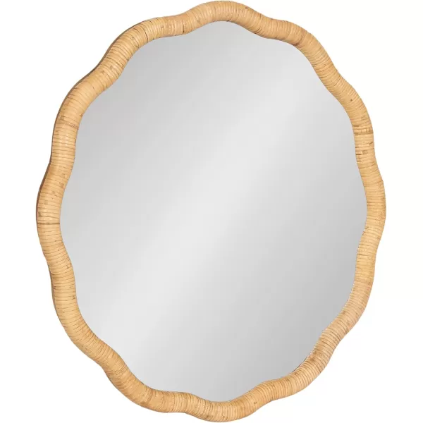 imageKate and Laurel Rahfy Boho Scalloped Round Rattan Mirror 26 Inch Diameter Natural Wood Decorative Round Wavy Mirror with Authentic Rattan Frame for Boho Wall Decor