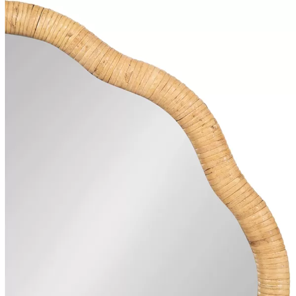 imageKate and Laurel Rahfy Boho Scalloped Round Rattan Mirror 26 Inch Diameter Natural Wood Decorative Round Wavy Mirror with Authentic Rattan Frame for Boho Wall Decor