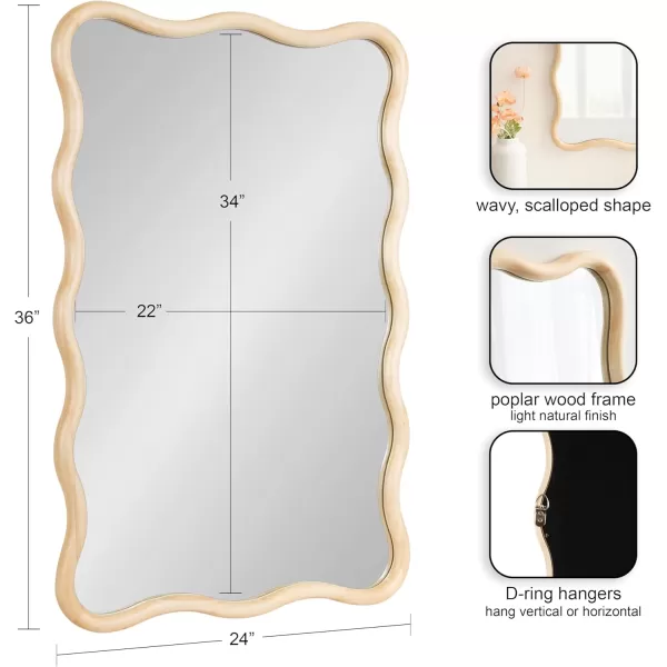 imageKate and Laurel Talma Modern Scalloped Rectangle Wall Mirror 24 x 36 Black Rectangular Wavy Mirror for Use as Bathroom Mirror for Over Sink or Cute Nursery MirrorNatural