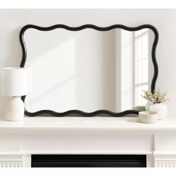 imageKate and Laurel Talma Modern Scalloped Rectangle Wall Mirror 24 x 36 Black Rectangular Wavy Mirror for Use as Bathroom Mirror for Over Sink or Cute Nursery MirrorBlack