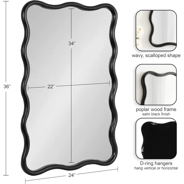 imageKate and Laurel Talma Modern Scalloped Rectangle Wall Mirror 24 x 36 Black Rectangular Wavy Mirror for Use as Bathroom Mirror for Over Sink or Cute Nursery MirrorBlack