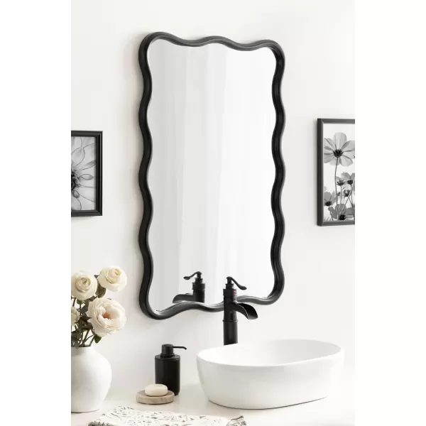imageKate and Laurel Talma Modern Scalloped Rectangle Wall Mirror 24 x 36 Black Rectangular Wavy Mirror for Use as Bathroom Mirror for Over Sink or Cute Nursery MirrorBlack