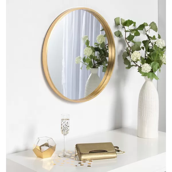 imageKate and Laurel Travis Round Wood Wall Mirror 315quot Diameter White Modern Wall Dcor AccentGold