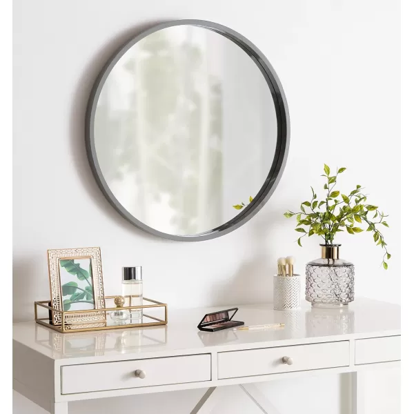 imageKate and Laurel Travis Round Wood Wall Mirror 315quot Diameter White Modern Wall Dcor AccentGrey