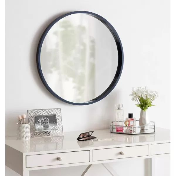 imageKate and Laurel Travis Round Wood Wall Mirror 315quot Diameter White Modern Wall Dcor AccentNavy Blue