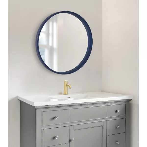 imageKate and Laurel Travis Round Wood Wall Mirror 315quot Diameter White Modern Wall Dcor AccentNavy Blue