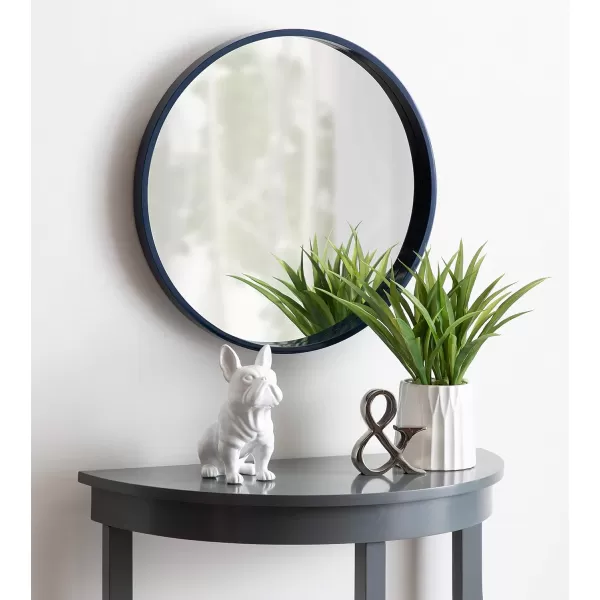 imageKate and Laurel Travis Round Wood Wall Mirror 315quot Diameter White Modern Wall Dcor AccentNavy Blue