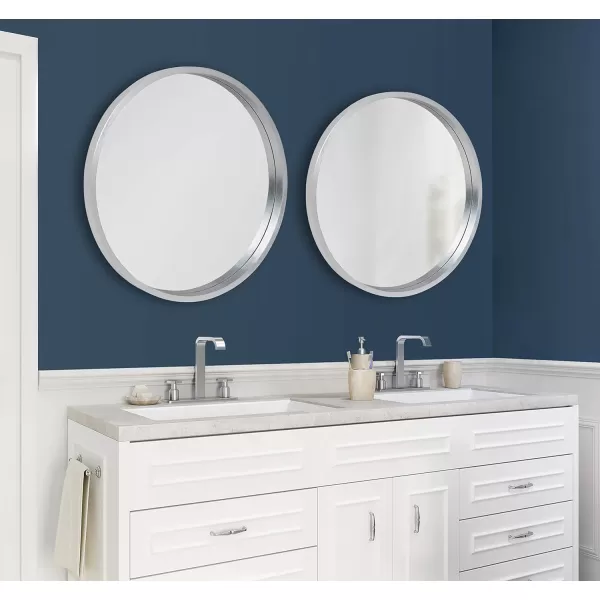imageKate and Laurel Travis Round Wood Wall Mirror 315quot Diameter White Modern Wall Dcor AccentSilver