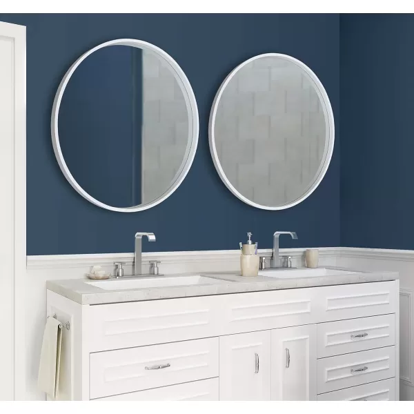 imageKate and Laurel Travis Round Wood Wall Mirror 315quot Diameter White Modern Wall Dcor AccentWhite