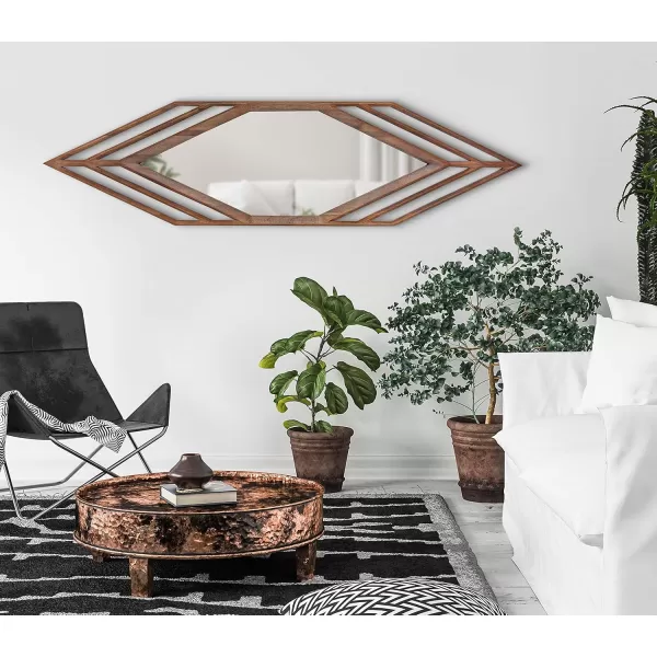 imageKate and Laurel Vayga Bohemian Geometric Decorative Wall Mirror 14 x 42 White Modern Hexagon Mirror with Nordic Inspired Frame for Scandinavian Wall DecorNatural