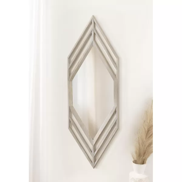 imageKate and Laurel Vayga Bohemian Geometric Decorative Wall Mirror 14 x 42 White Modern Hexagon Mirror with Nordic Inspired Frame for Scandinavian Wall DecorWhite