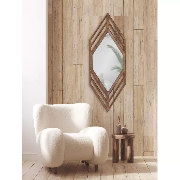 imageKate and Laurel Vayga Bohemian Geometric Decorative Wall Mirror 14 x 42 White Modern Hexagon Mirror with Nordic Inspired Frame for Scandinavian Wall DecorNatural