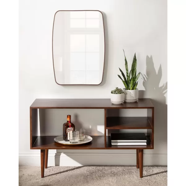 imageKate and Laurel Zayda MidCentury Modern Square Barrel Oval Framed Wall Mirror 20 x 28 Walnut Metal Minimalist Oval Mirror with Rich Woodgrain Finish and Slim Frame ProfileWalnut Brown