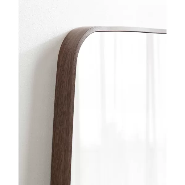 imageKate and Laurel Zayda MidCentury Modern Square Barrel Oval Framed Wall Mirror 20 x 28 Walnut Metal Minimalist Oval Mirror with Rich Woodgrain Finish and Slim Frame ProfileWalnut Brown