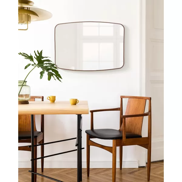 imageKate and Laurel Zayda MidCentury Modern Square Barrel Oval Framed Wall Mirror 20 x 28 Walnut Metal Minimalist Oval Mirror with Rich Woodgrain Finish and Slim Frame ProfileWalnut Brown