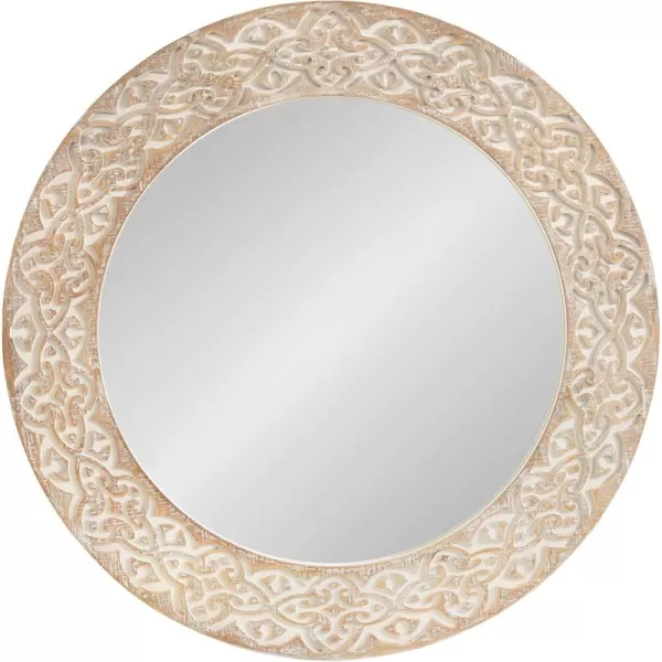 imageKate and Laurel Engrahm Rustic Engraved Wooden Round Mirror 26 Inch Diameter Rustic Brown and White Modern Farmhouse Distressed Circle Mirror for Use as Bathroom Mirror for Over Sink