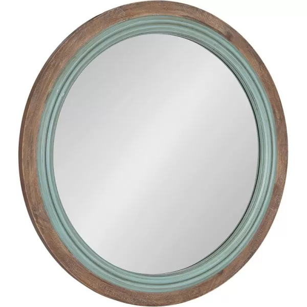 imageKate and Laurel Palmer Rustic Farmhouse Round Wooden Mirror 26 Inch Diameter Blue and Rustic Brown Modern Circle Decorative Wall Mirror with Paint Distressing