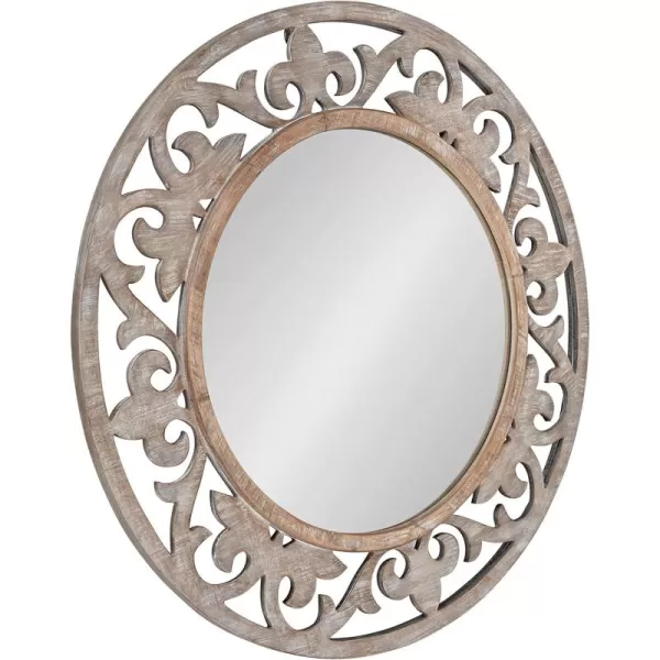 imageKate and Laurel Shovali Rustic Round Mirror 315 Diameter Rustic Whitewash Ornate WoodCarved Frame Decadent Wall Decor with Vintage Charm