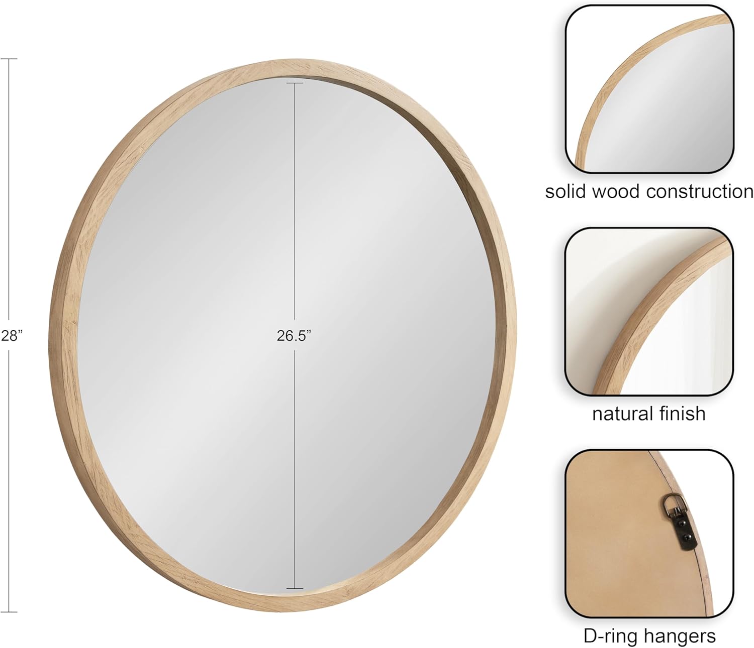 imageKate and Laurel Occonor Vintage Wooden Round Mirror 28 Inch Diameter Natural Brown Rustic Farmhouse Circle Wall Mirror with Geometric Shape and Lightly Distressed FinishNatural