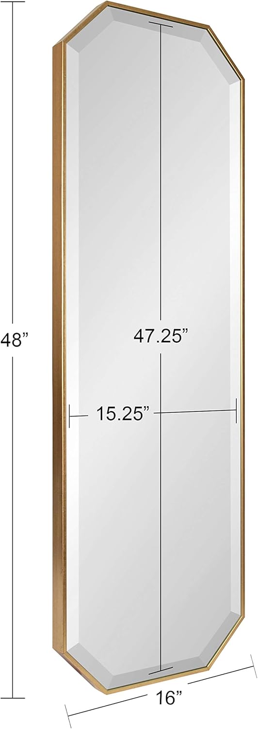 imageKate and Laurel Rhodes Modern Full Length Framed Octagon Wall Mirror 16 x 48 Gold Decorative Glam Geometric Wall AccentGold