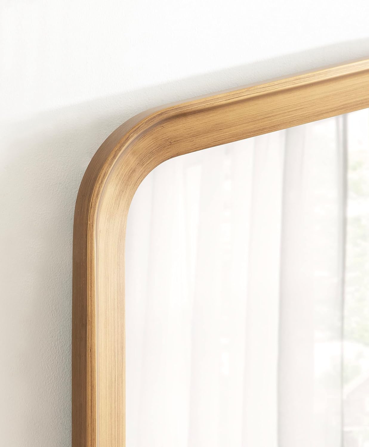 imageKate and Laurel Tudor Traditional Wooden Wide Arch Wall Mirror 36 x 28 Walnut Brown Vintage Arched Hanging Mirror with Pointed Arch and Pieced Wood FrameGold