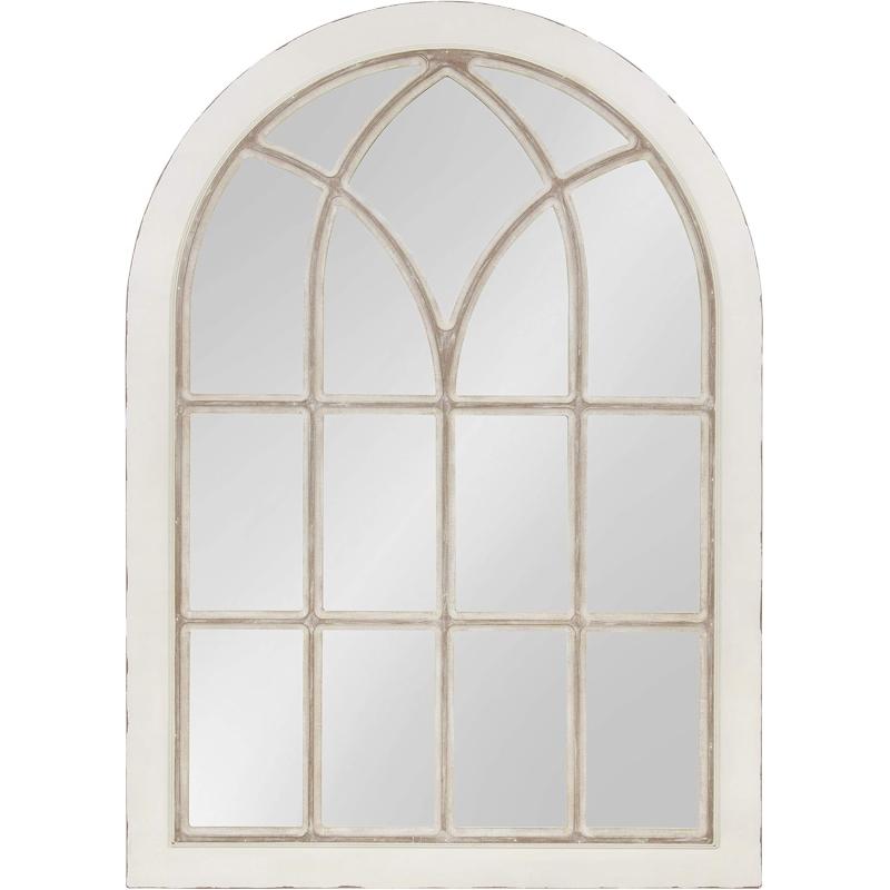 imageKate and Laurel NIkoletta Large Classic Wood Windowpane Arch Mirror 31x44 Distressed Coastal White