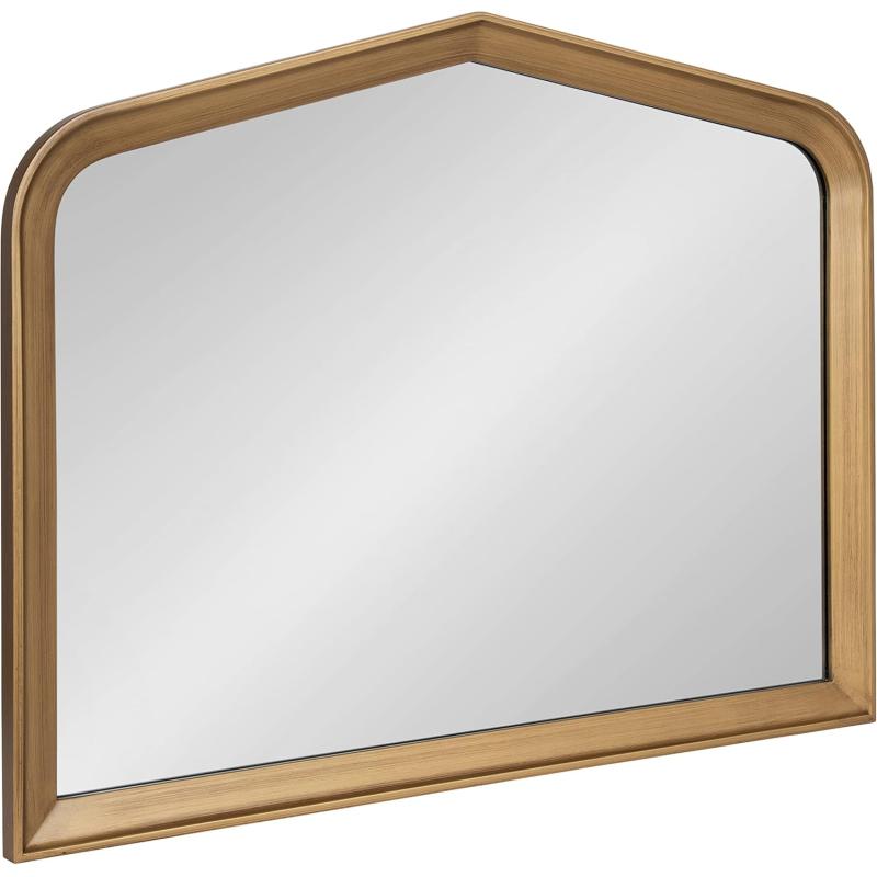 imageKate and Laurel Tudor Traditional Wooden Wide Arch Wall Mirror 36 x 28 Walnut Brown Vintage Arched Hanging Mirror with Pointed Arch and Pieced Wood FrameGold