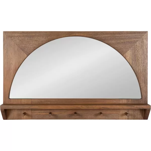 imageKate and Laurel Andover Pub Mirror with Coat Hooks 22 x 36 White Decorative Wood Wall Mirror with Five Hanging Pegs and Small Display ShelfBrown