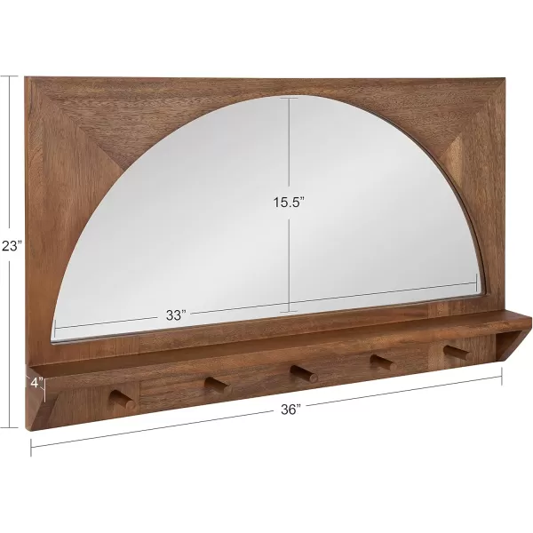 imageKate and Laurel Andover Pub Mirror with Coat Hooks 22 x 36 White Decorative Wood Wall Mirror with Five Hanging Pegs and Small Display ShelfBrown