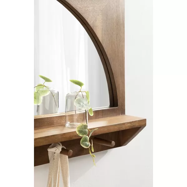 imageKate and Laurel Andover Pub Mirror with Coat Hooks 22 x 36 White Decorative Wood Wall Mirror with Five Hanging Pegs and Small Display ShelfBrown