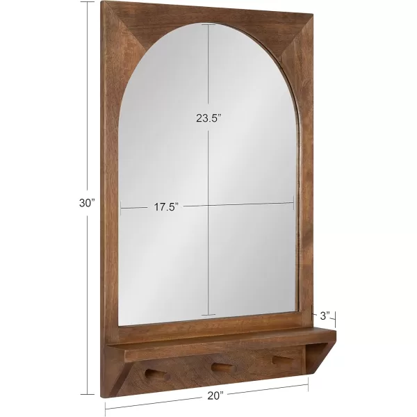 imageKate and Laurel Andover Pub Mirror with Coat Hooks 22 x 36 White Decorative Wood Wall Mirror with Five Hanging Pegs and Small Display ShelfBrown