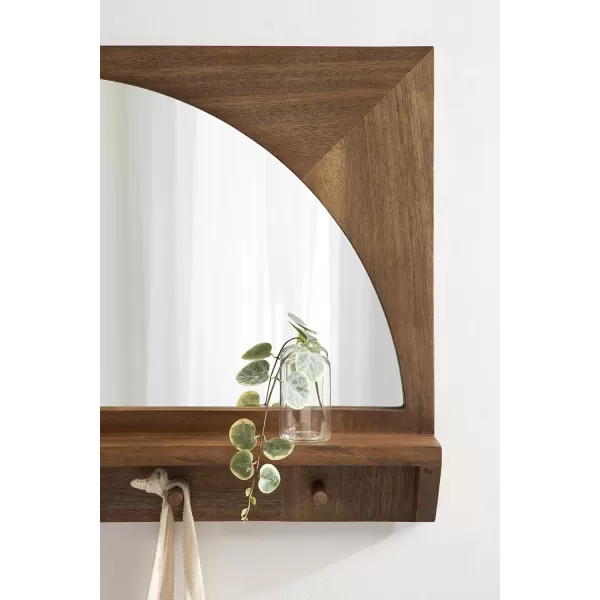 imageKate and Laurel Andover Pub Mirror with Coat Hooks 22 x 36 White Decorative Wood Wall Mirror with Five Hanging Pegs and Small Display ShelfBrown