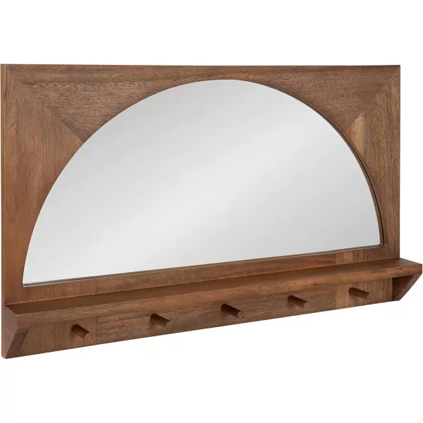 imageKate and Laurel Andover Pub Mirror with Coat Hooks 22 x 36 White Decorative Wood Wall Mirror with Five Hanging Pegs and Small Display ShelfBrown