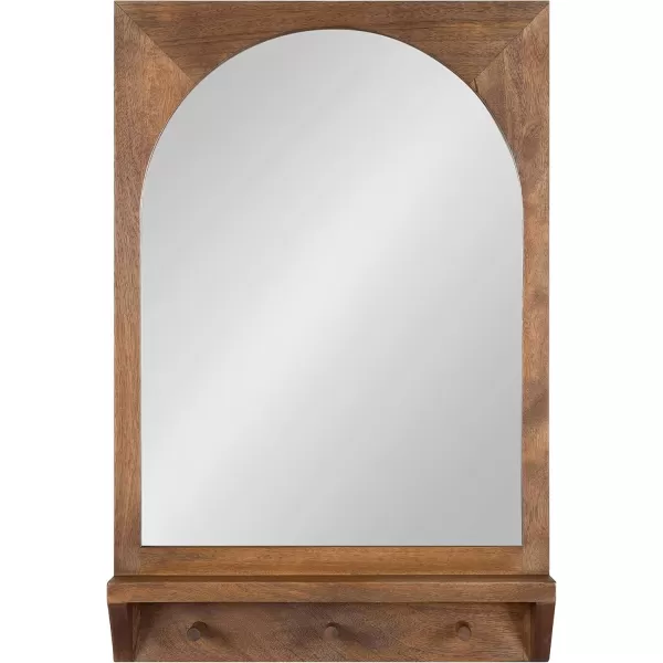 imageKate and Laurel Andover Pub Mirror with Coat Hooks 22 x 36 White Decorative Wood Wall Mirror with Five Hanging Pegs and Small Display ShelfBrown