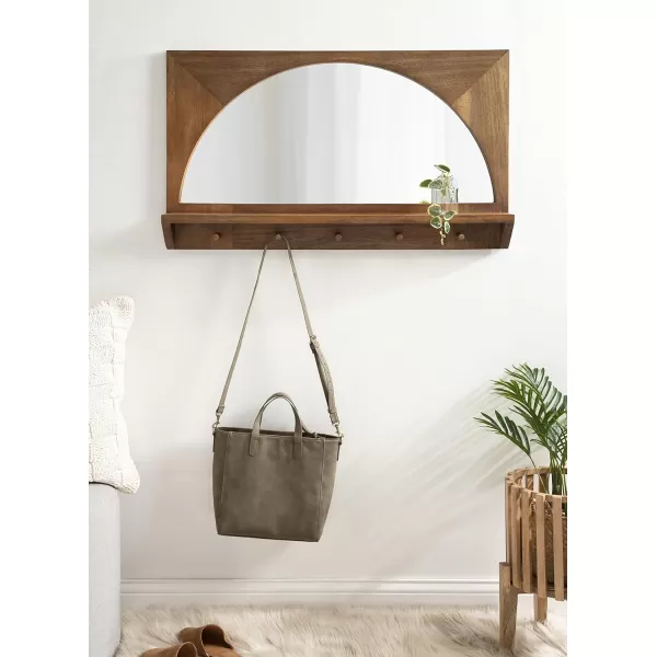 imageKate and Laurel Andover Pub Mirror with Coat Hooks 22 x 36 White Decorative Wood Wall Mirror with Five Hanging Pegs and Small Display ShelfBrown